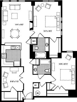 2AX+D floor plan The Clarendon - 2AX+D
