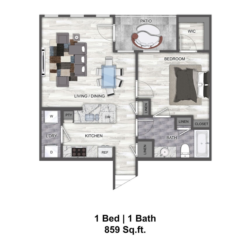 Floor Plan - A3 - 1 Bedroom 1 Bath
