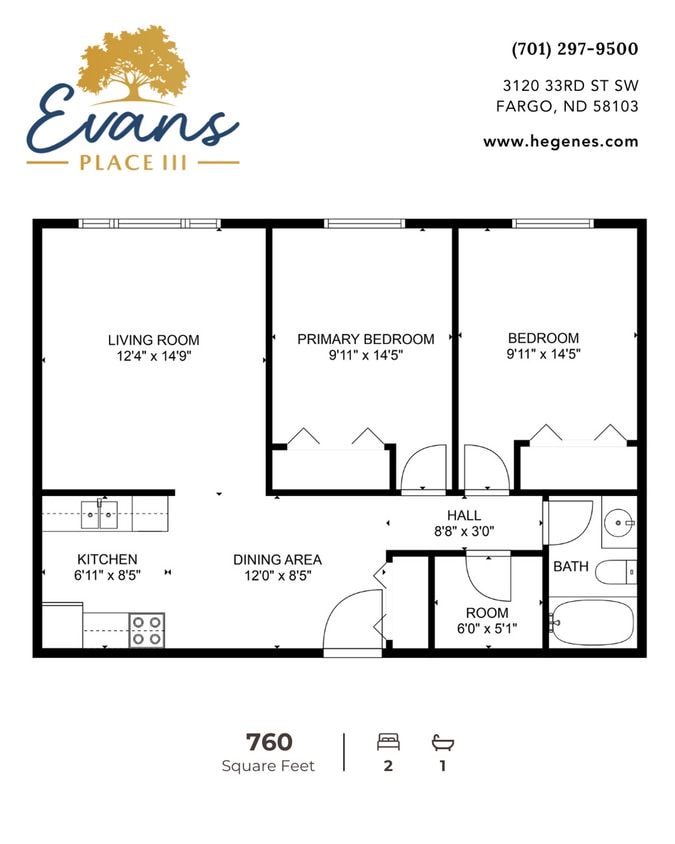 Floor Plan - 3120 - 2 Bed 1 Bath 