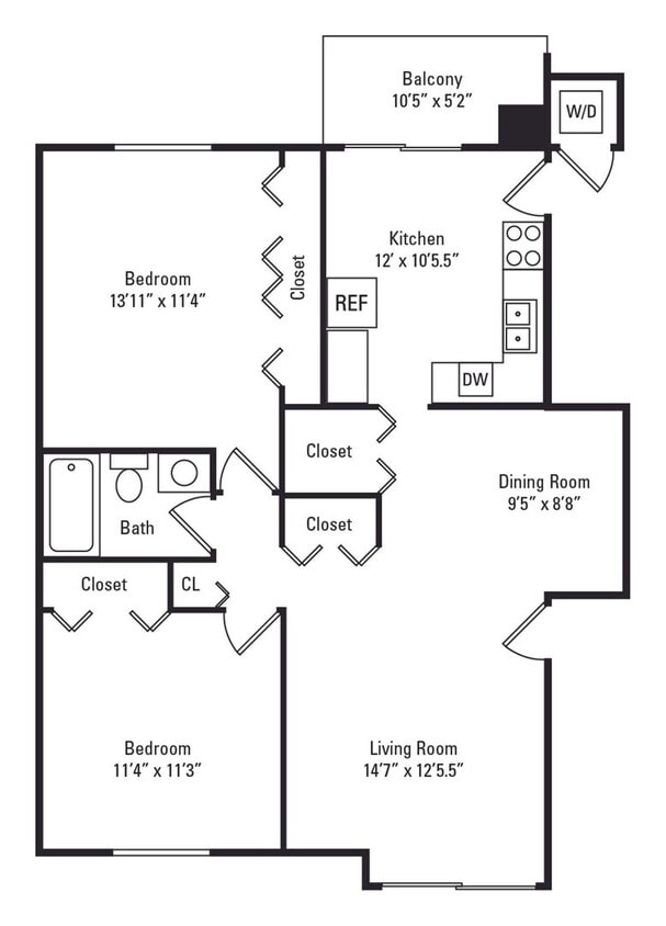 Floor Plan - 2 Bed 1 Bath B W/D LVP
