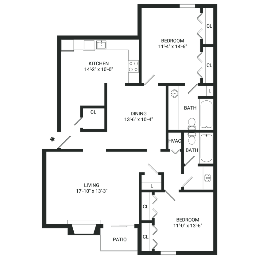 Floor Plan - 2x2 - Affordable  B11P
