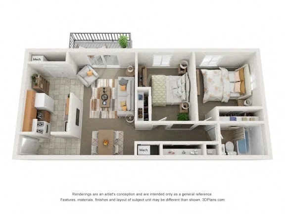 Floor Plan - 2 BED  1 BATH
