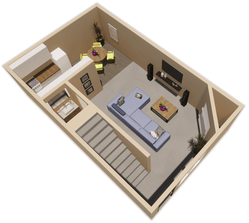 Floor Plan - 1 Bed 1.5 Bath B
