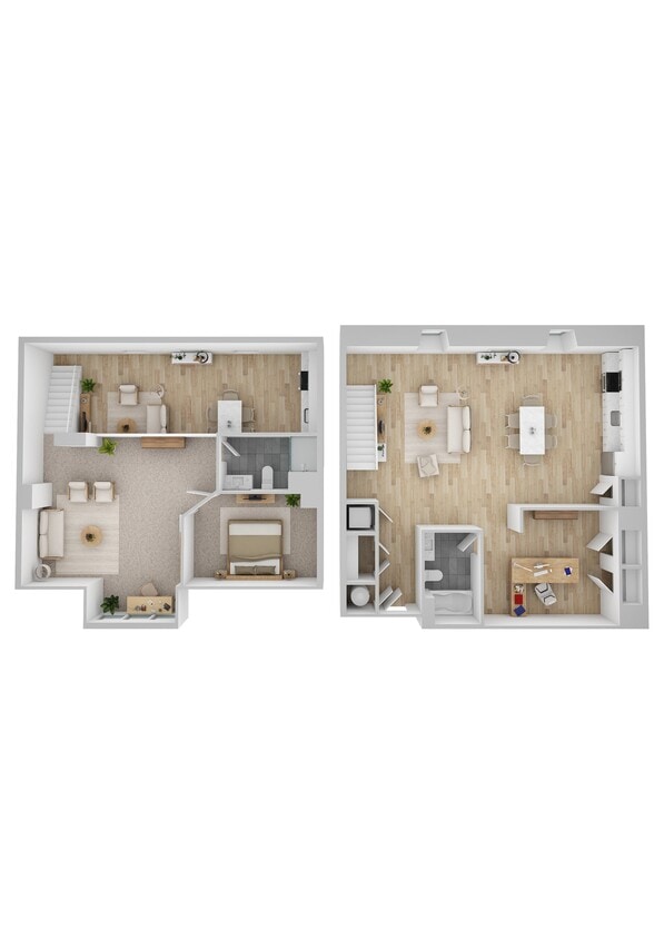Floor Plan - 1 Bed 2 Bath Loft w/ Den