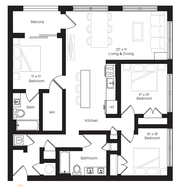 Floor Plan - 2 Bed 2 Bath w/Den