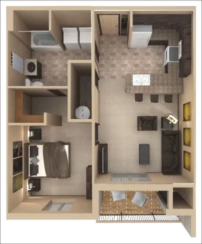 Floor Plan - 1bd1ba 2nd Floor