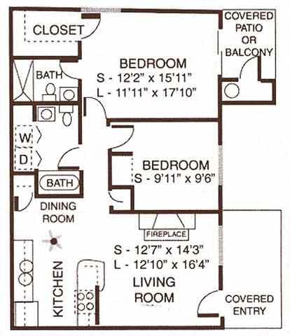 Floor Plan - 2 Bedroom / 2 Bathroom (Large)
