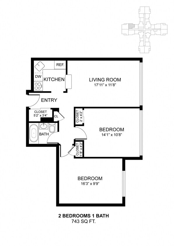 Floor Plan - 2 Bdrm 743 Sq Ft