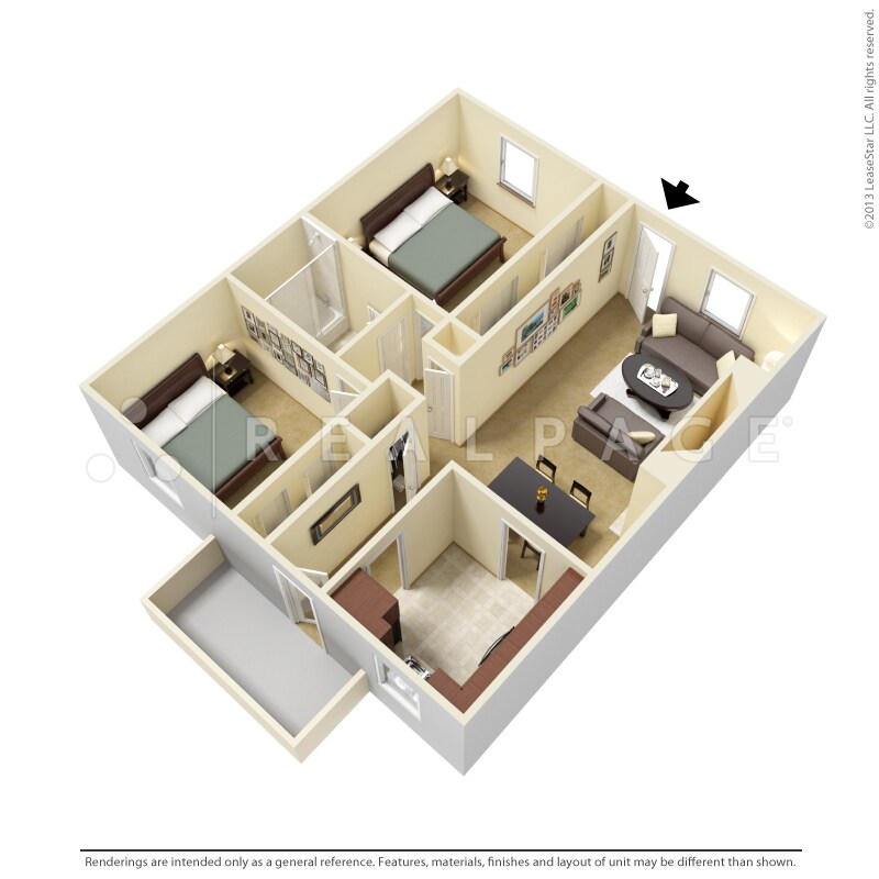 Floor Plan - Two Bedroom - 950 sf