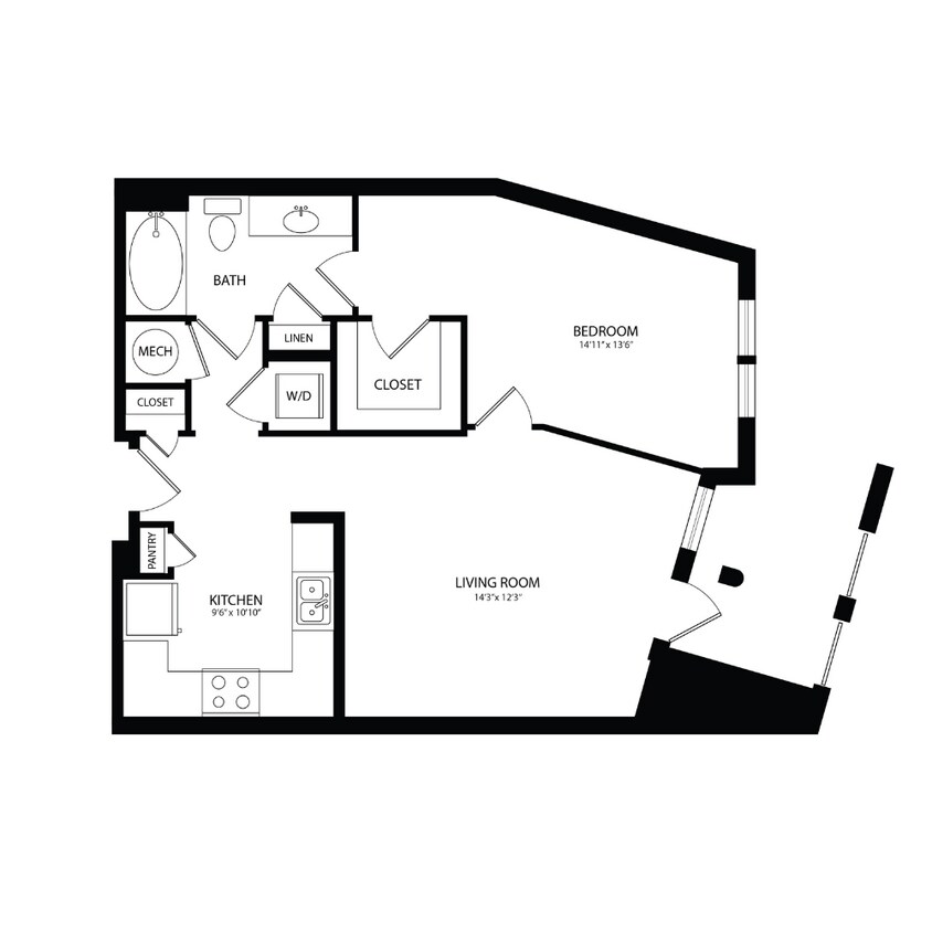 Floor Plan - 1 Bedroom, 1 Bath 770 SF A8B
