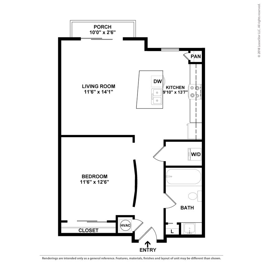 Floor Plan - 1 Bed/1 Bath-A1
