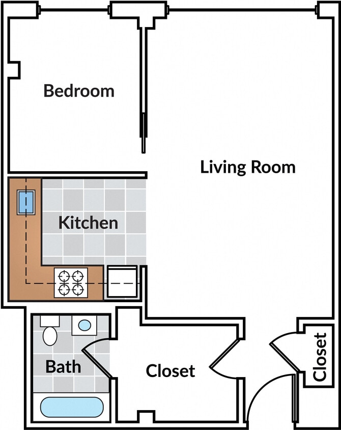 Floor Plan - Renovated Jr. 1 Bedroom 31 Tier