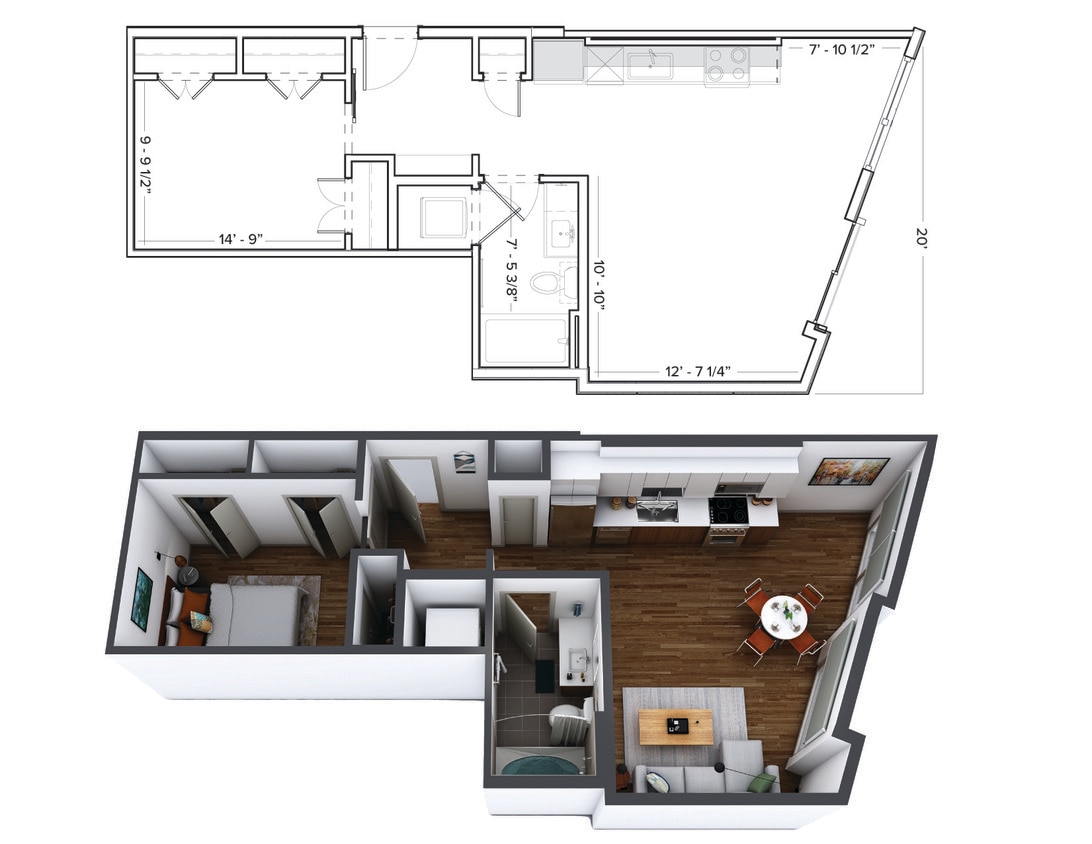 Floor Plan - Urban 1 Bedroom U3