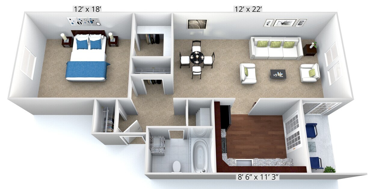 Floor Plan - 1 Bedroom 1 Bath
