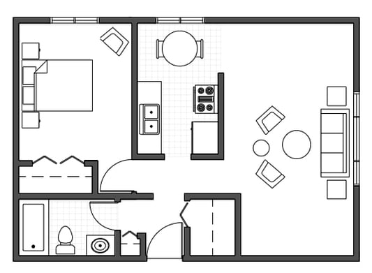 1BR/1BA - Corner 1-Bedroom Apartment