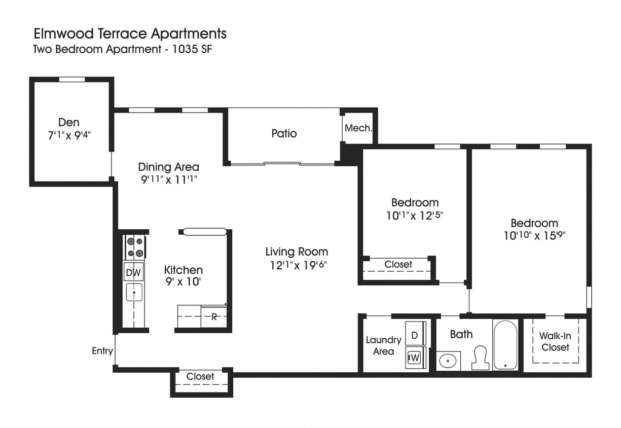Floor Plan - 2BR 1BA (1035sf)