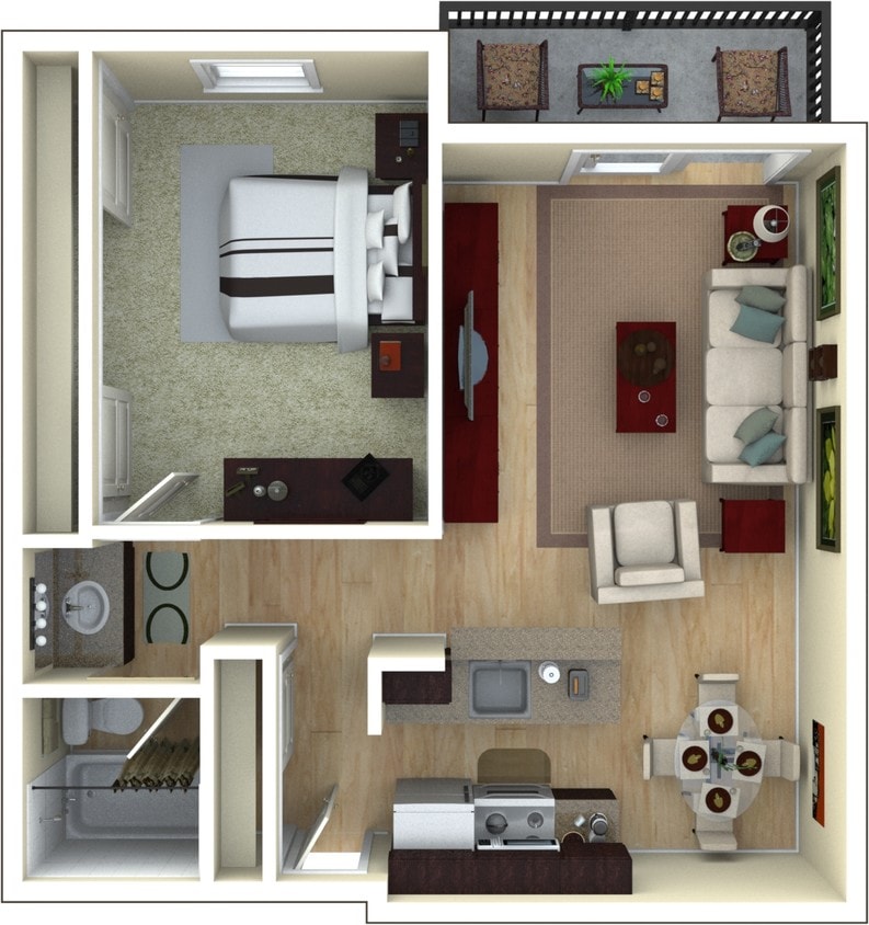 Floor Plan - 1 Bed 1 Bath Large