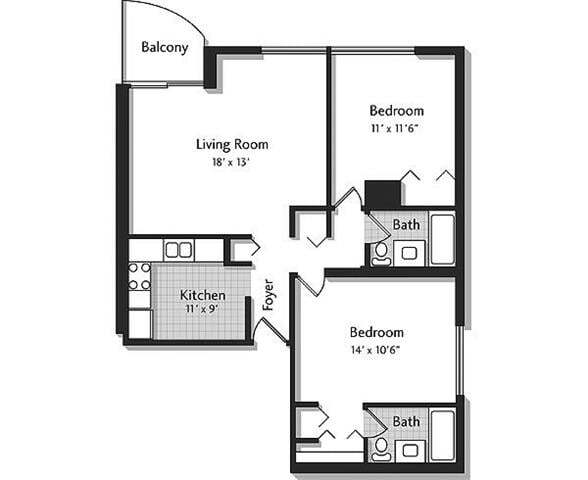 Floor Plan - 2B w/ Balcony Renovation 2