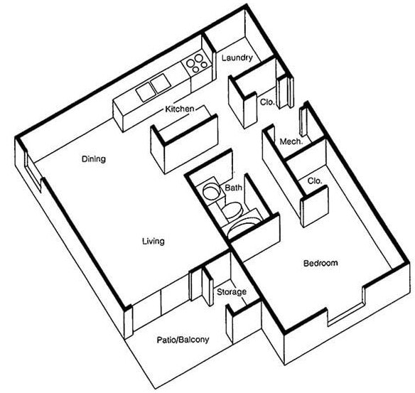 Floor Plan - 1 Bedroom 1 Bath - Cameron