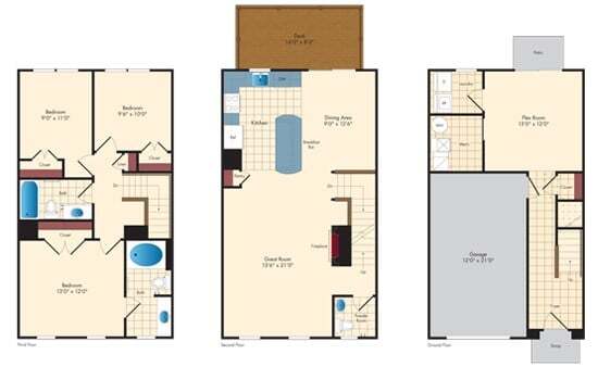 Floor Plan - 3 Bed/2 Bath TH w/1 Car Garage-Front