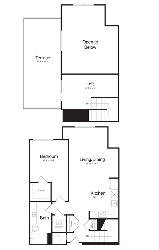 Floor Plan - One Bedroom/One Bath (1HL-A) Loft and Terrace