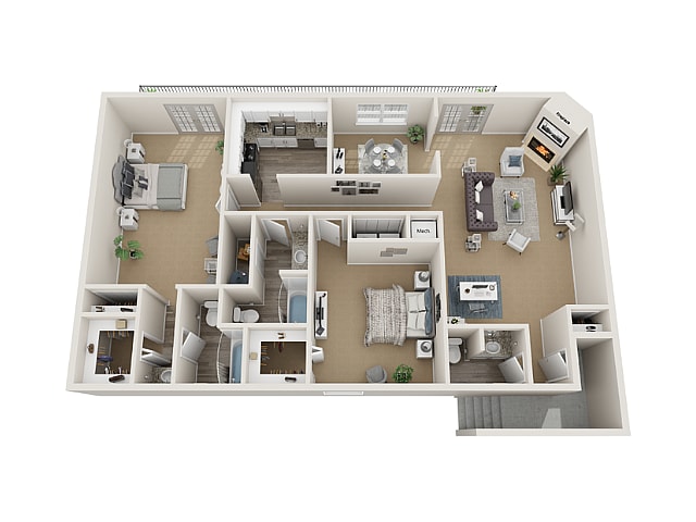 Explore the inviting layout of this contemporary apartment, perfect for modern living. - 2x2.5 Apartment