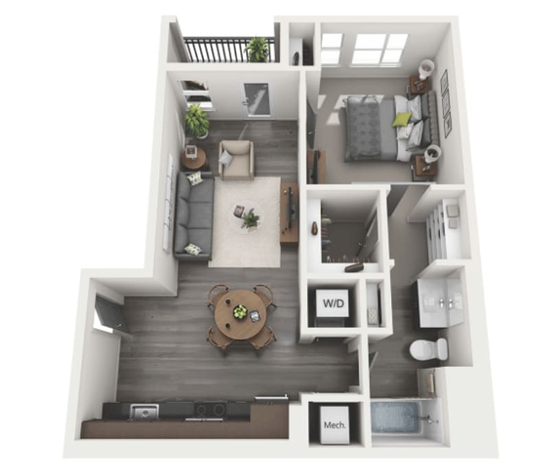Floor Plan - 1 Bedroom 1 Bath - 735 sq. ft.