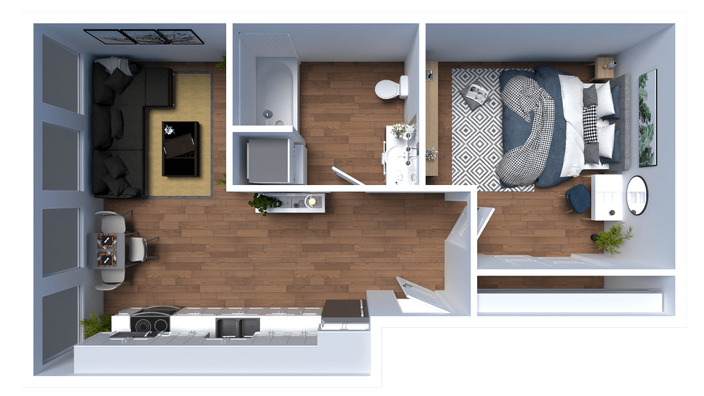 Floor Plan - J - 1 Bed 1 Bath