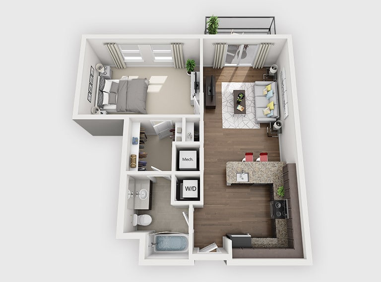 Floor Plan - 1 Bed 1 Bath (B6)