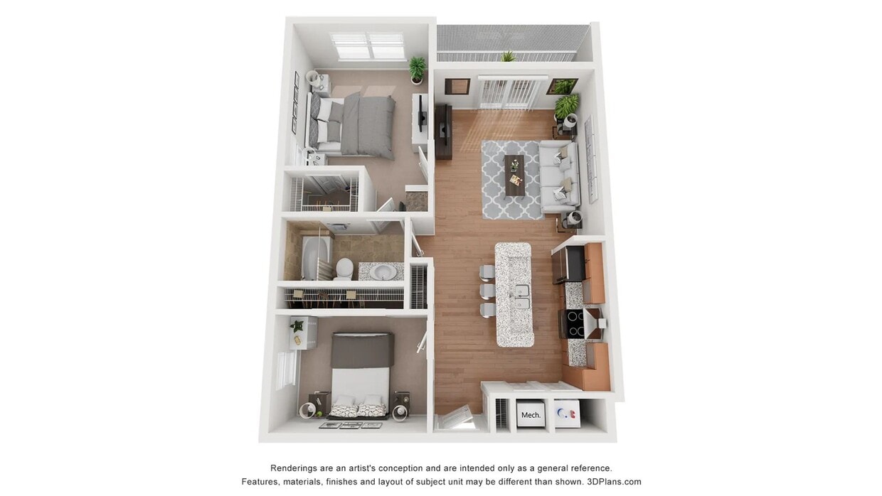A 3D floor plan rendering of The Jasmine. - Jasmine