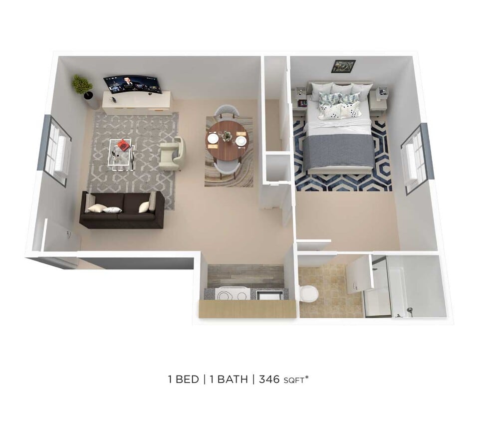 Floor Plan - One Bedroom - 346 sqft