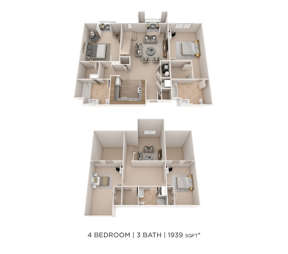 Floor Plan - Four Bedroom 2 Bath- 1939 sqft