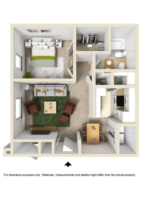 Floor Plan - One Bedroom w/ Washer & Dryer