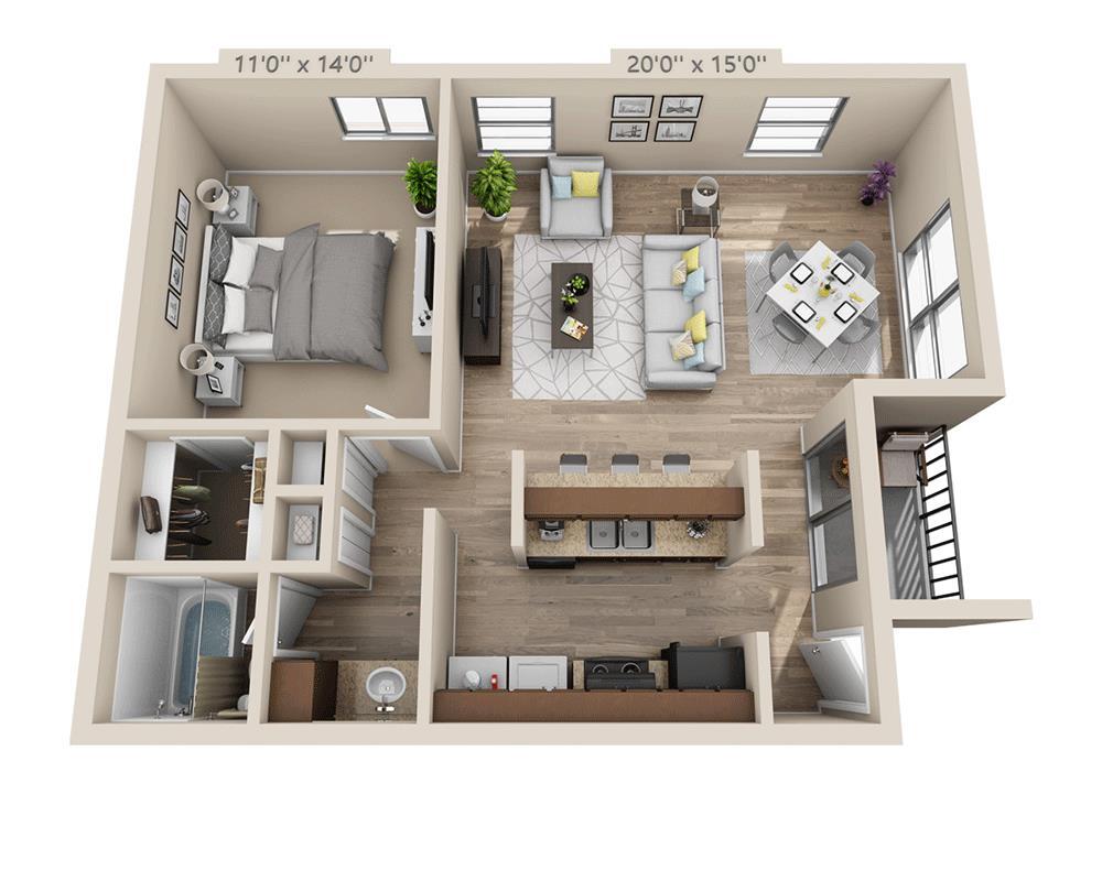 Floor Plan - One Bedroom A1CRW