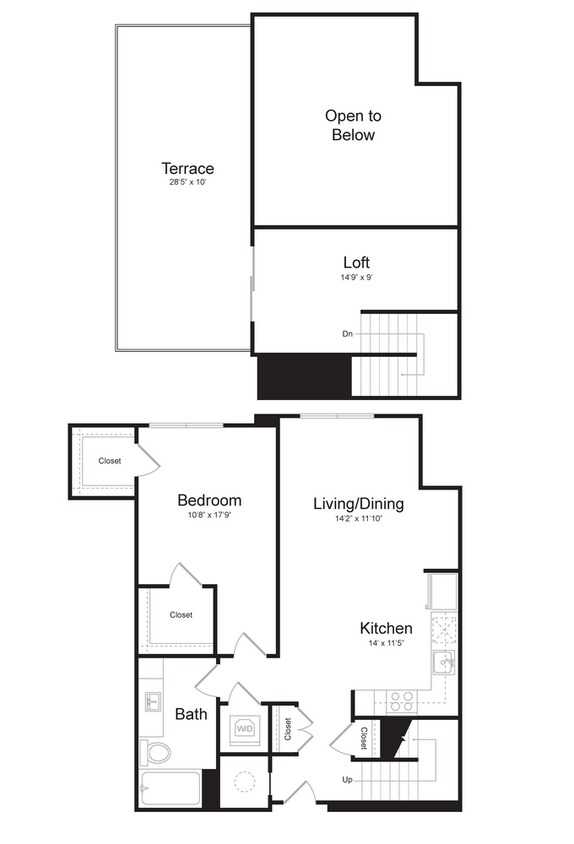 Floor Plan - One Bedroom/One Bath (1HLs-A) Loft and Terrace