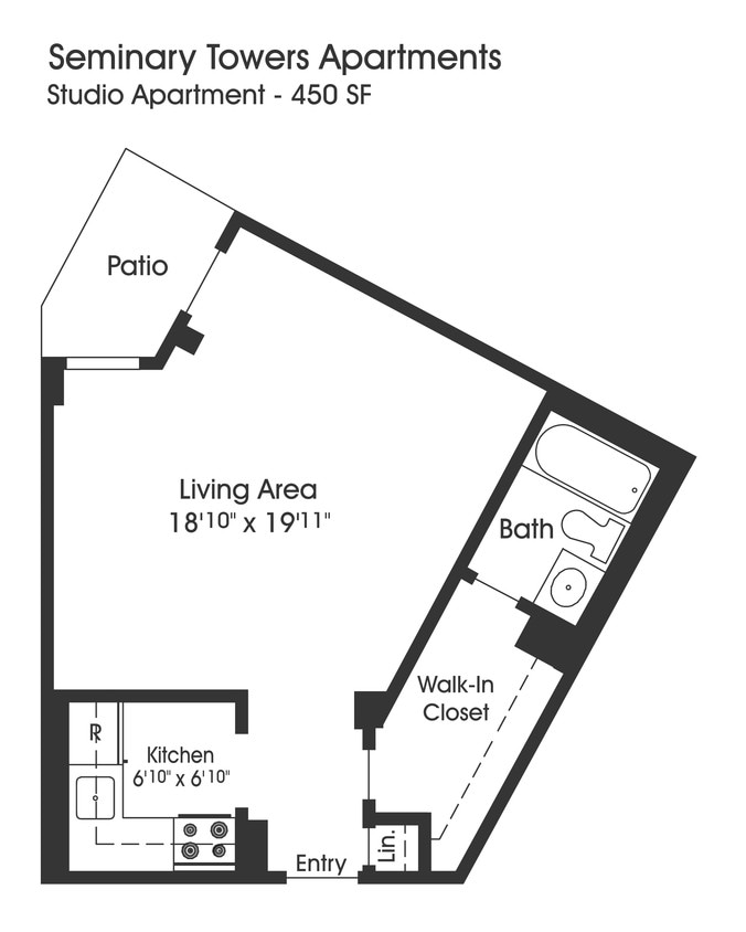 Floor Plan - Studio 1BA (450sf)