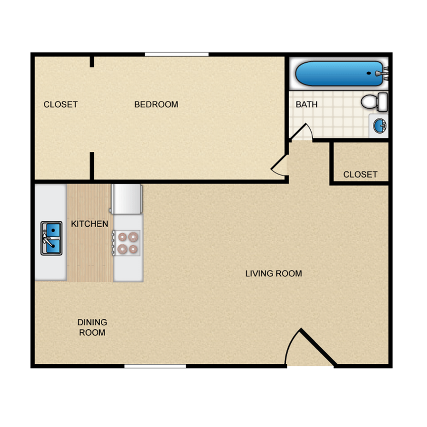 Floor Plan - 645 SQ FT 1BR/1BA Modern Casitas 2nd Floor
