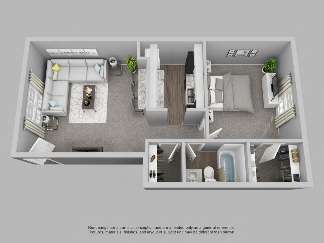Floor Plan - 1 Bed 1 Bath with Washer/Dryer