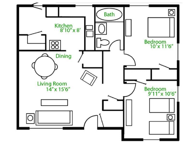 Floor Plan - 2 Bedroom 1 Bathroom
