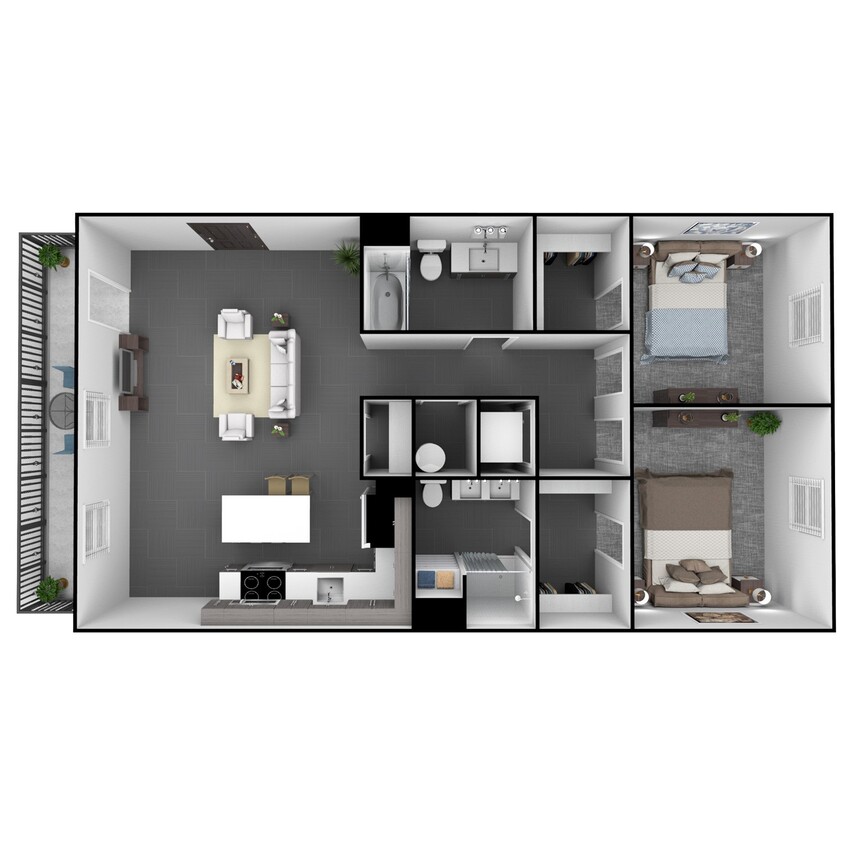 Floor Plan - 2 Bedroom, 2 Bathroom 1189 SF
