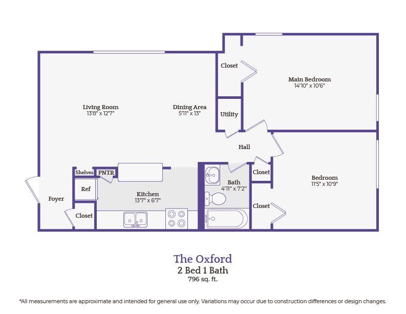 TheOxford_2Bed1Bath - The Oxford - 2 bedroom/1 bath 