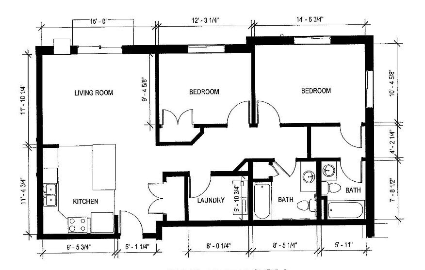 Floor Plan - 2 Bed/2 Bath | 979 SF