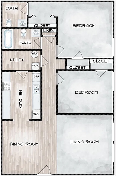 2 Bedroom Floorplan - Platinum 2BR 2BA