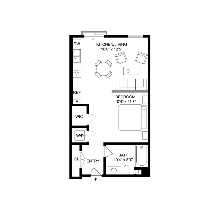 Floor Plan - 0 Bed, 1 Bath A 