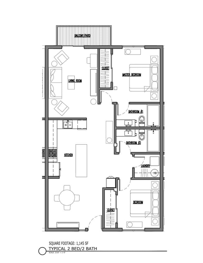 Floor Plan - 2 x 2: Unfurnished