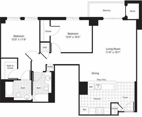 Floor Plan - 2 Bedrooms N