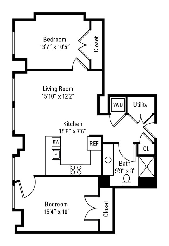 Floor Plan - 2 Bedroom 1 Bath