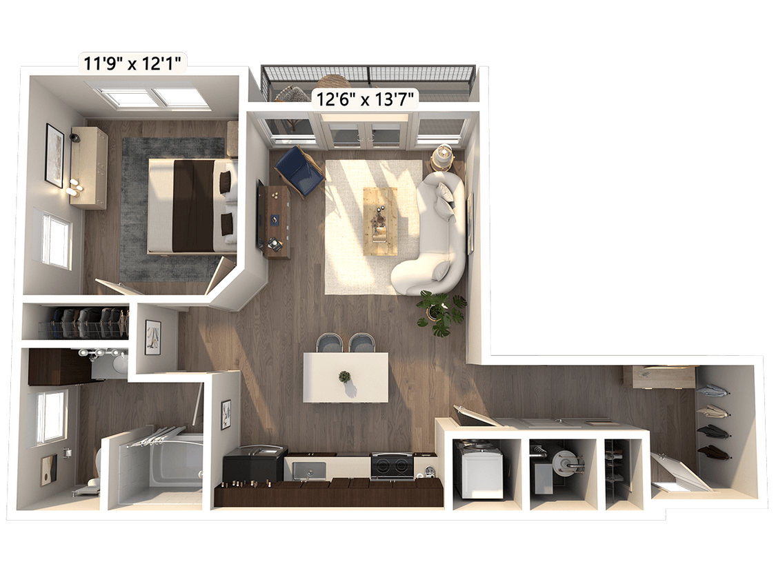 Floor Plan - A2 1 Bed 1 Bath