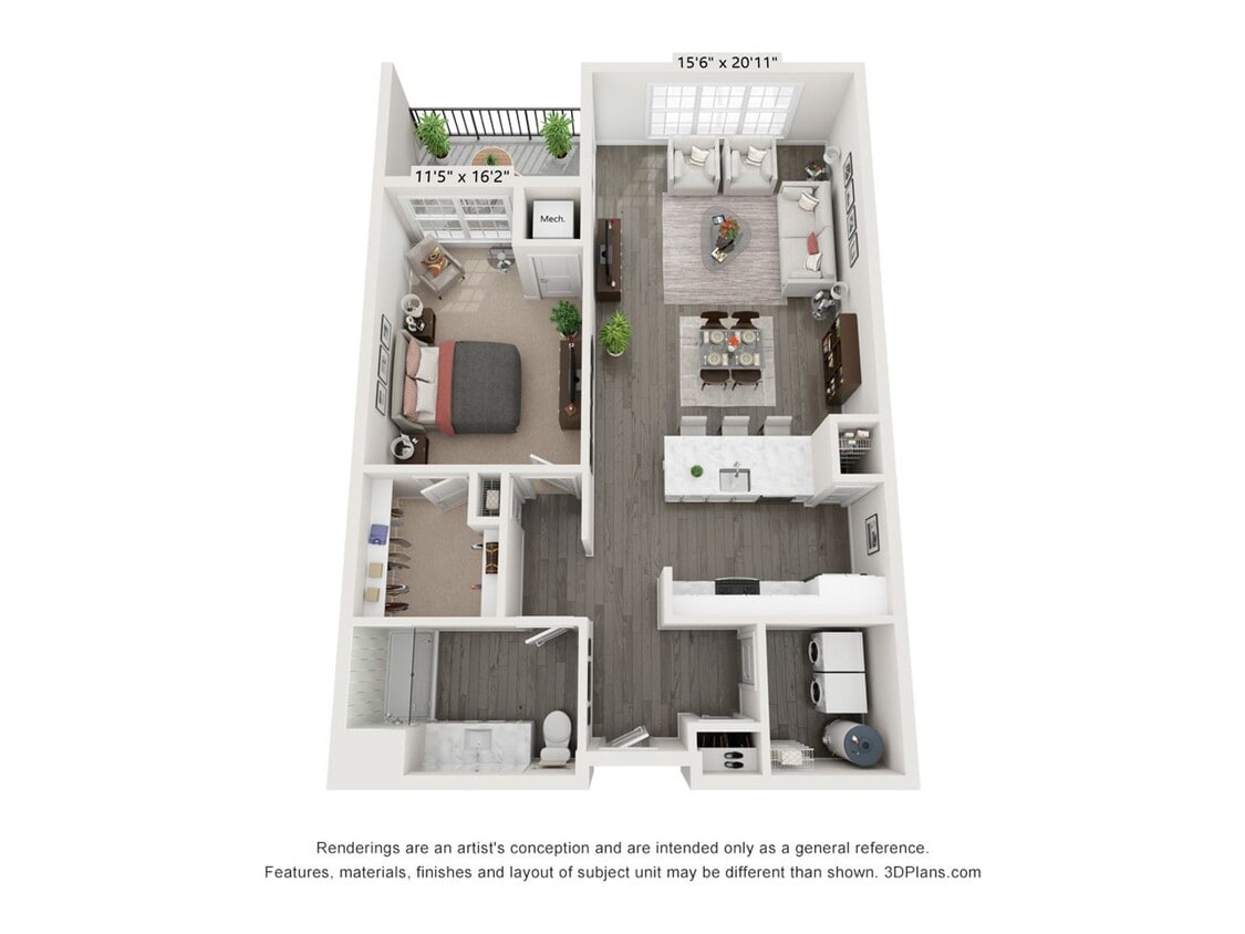 Floor Plan - 1 Bedroom 1 Bath - 976