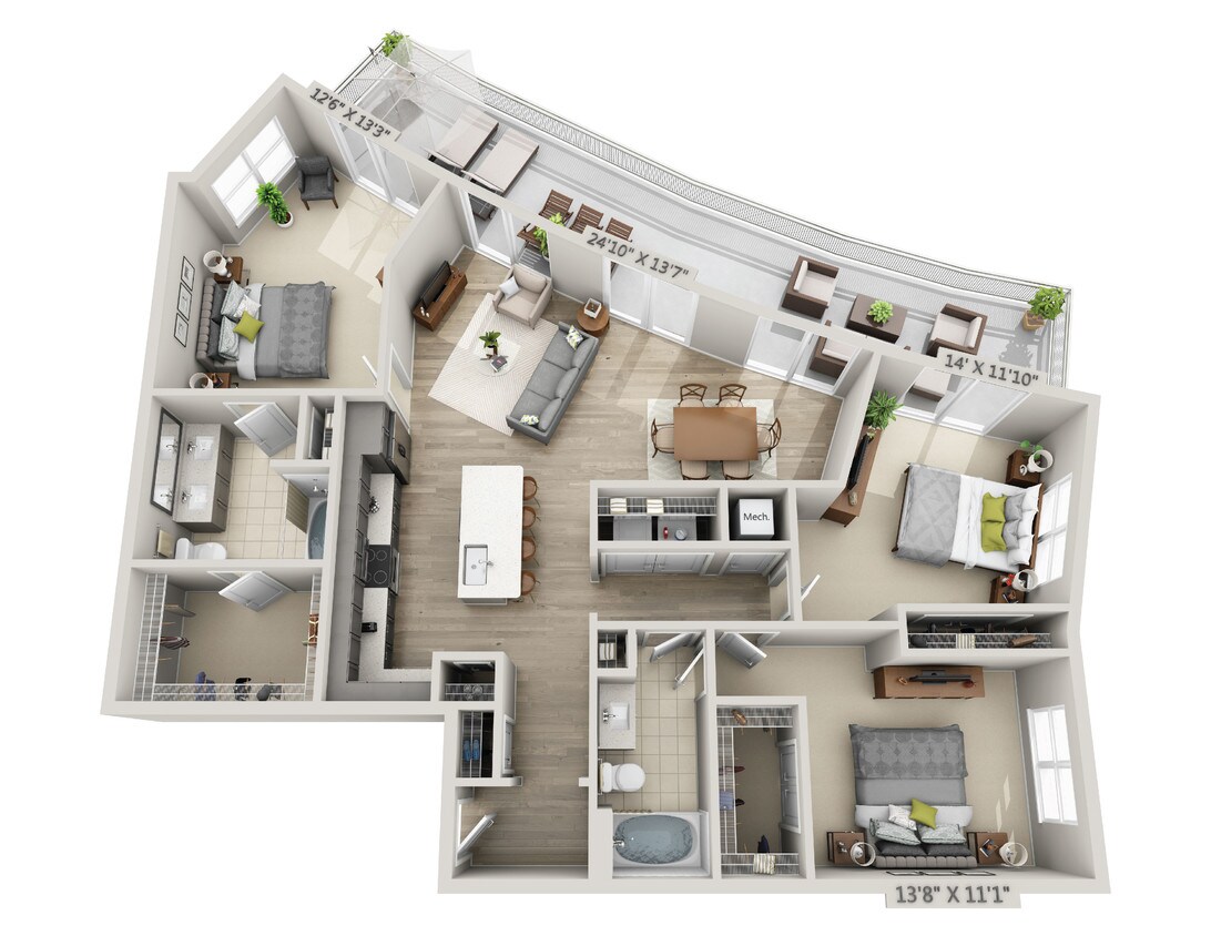 Floor Plan - D5b 3 Bedroom 2 Bath